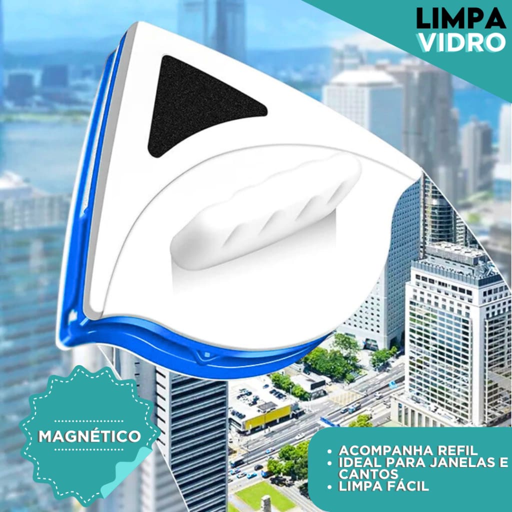Limpa Vidro Magnético - Dupla Face C/ Super Imã Mágico com Refil