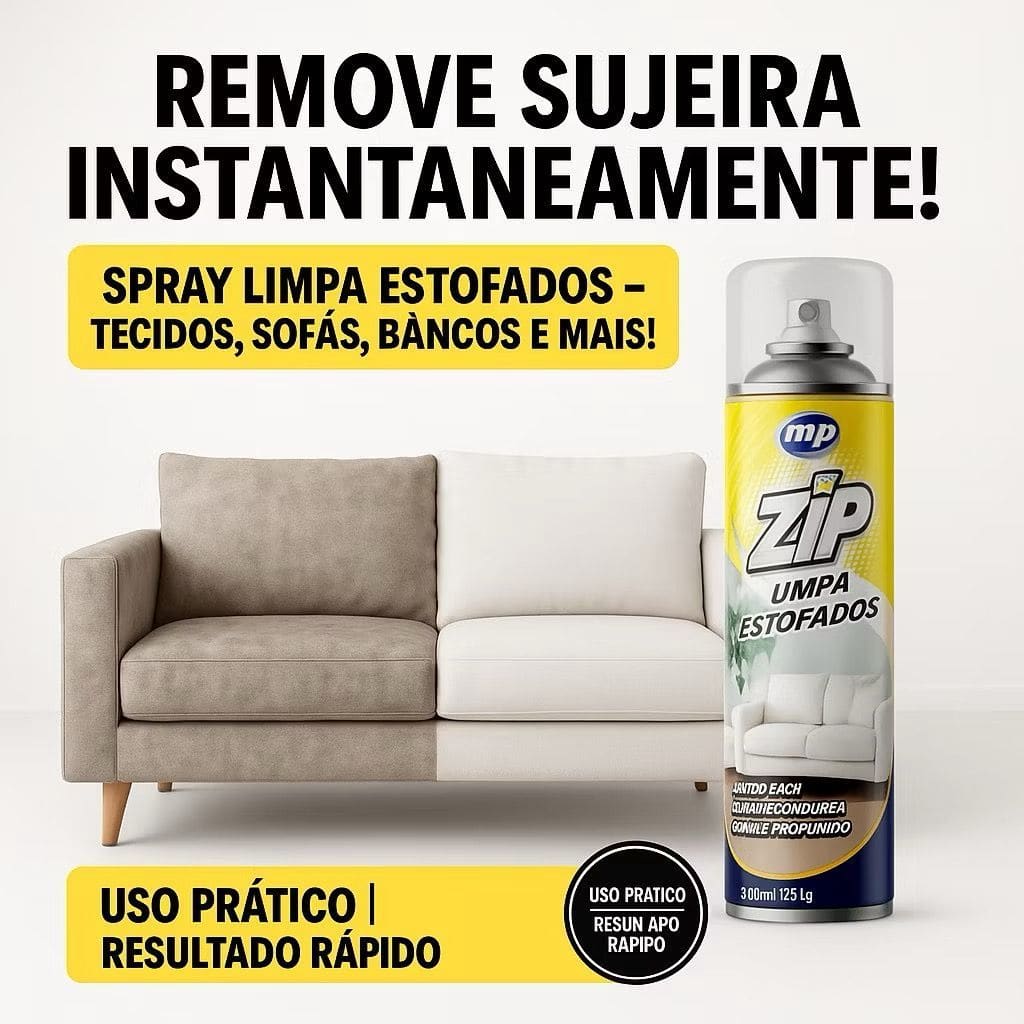 Espuma Spray Zip Clean 300ml Limpa a Seco Sofá, Estofado, Banco de Carro Limpeza Profunda